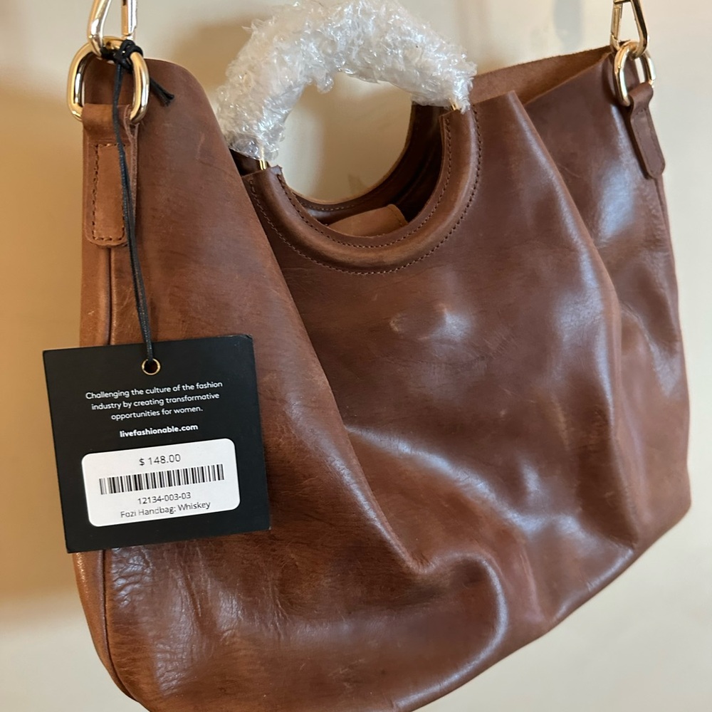 ABLE Whiskey Brown Leather Shoulder Bag